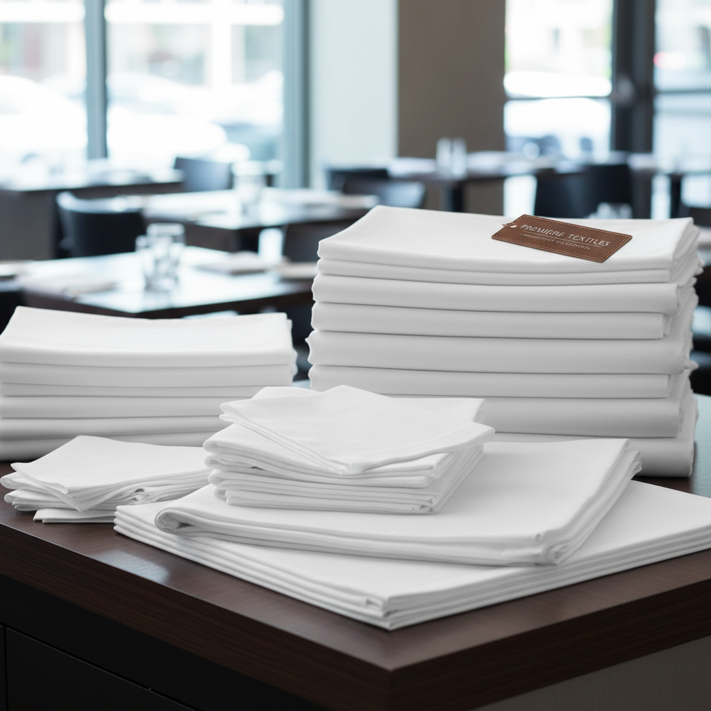 restaurant linen for a food and beverage business, clean and neat, suitable for a professional textile company website