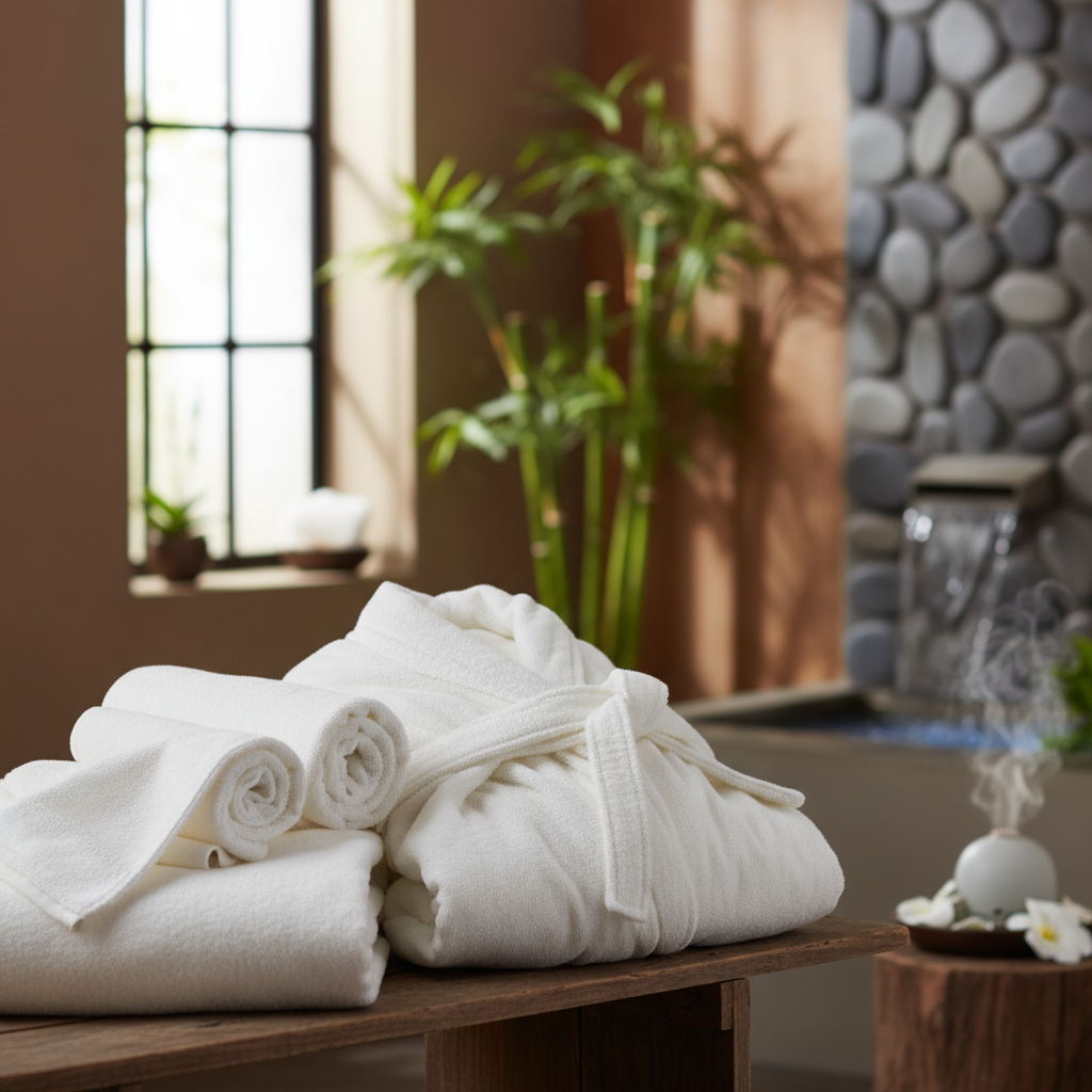 spa linen, clean, plush towels and robes, relaxing spa environment